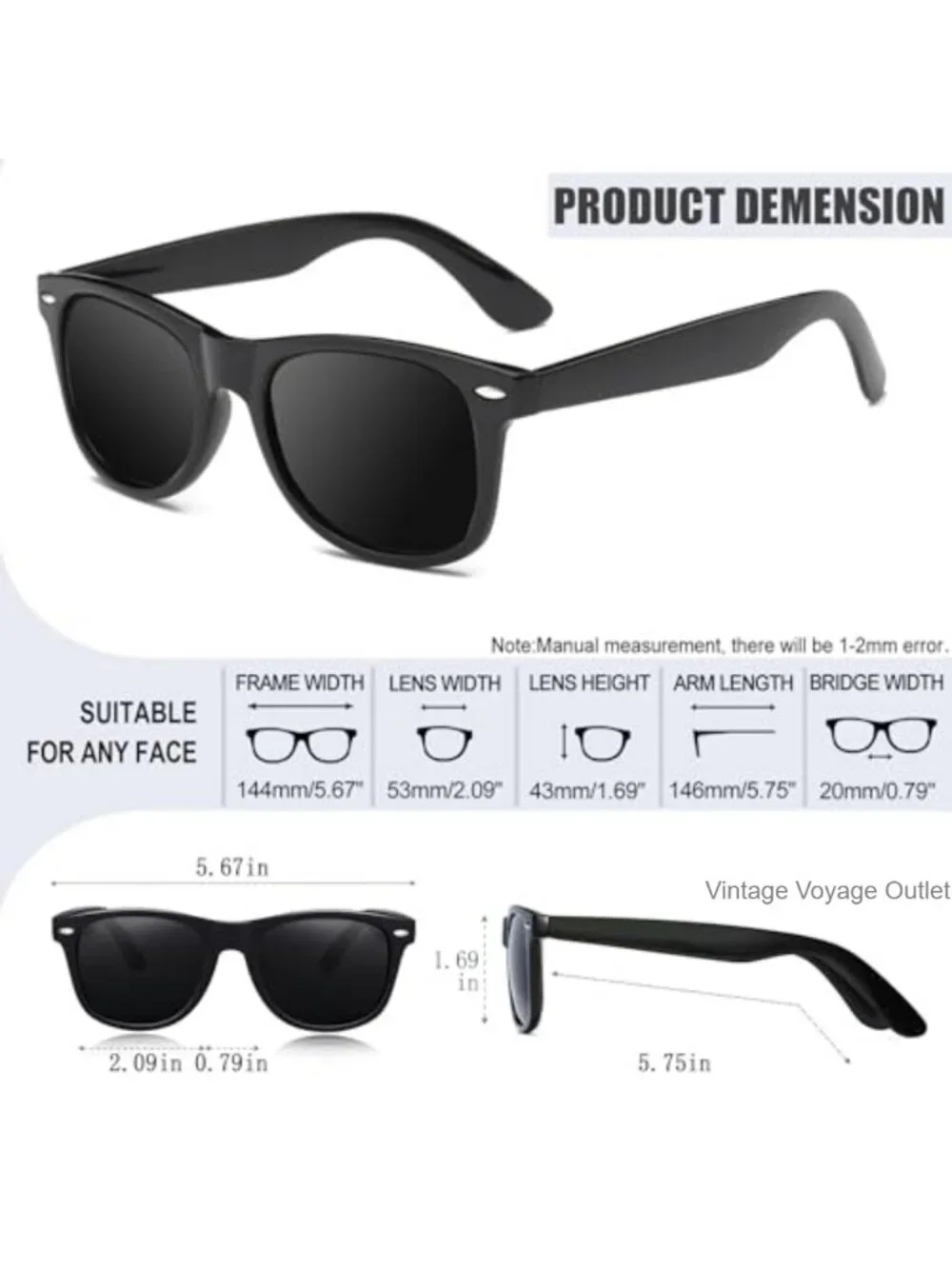 Oversized Polarized Sunglasses UV400 Square Retro Plastic Frame Unisex